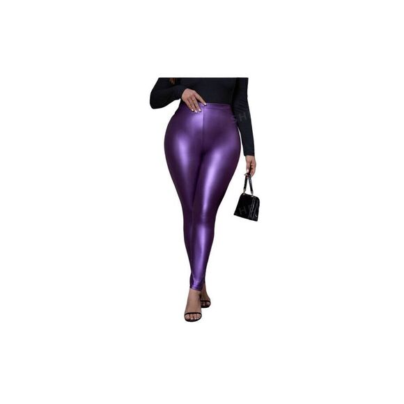 Purple Faux Leather Leggings - Picture 1 of 7